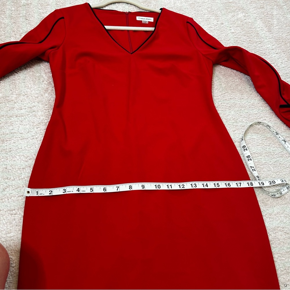 NWT Calvin Klein Red 3/4 Sleeve Sheath Midi Dress Bow Details Size 10 Holiday - Picture 9 of 14